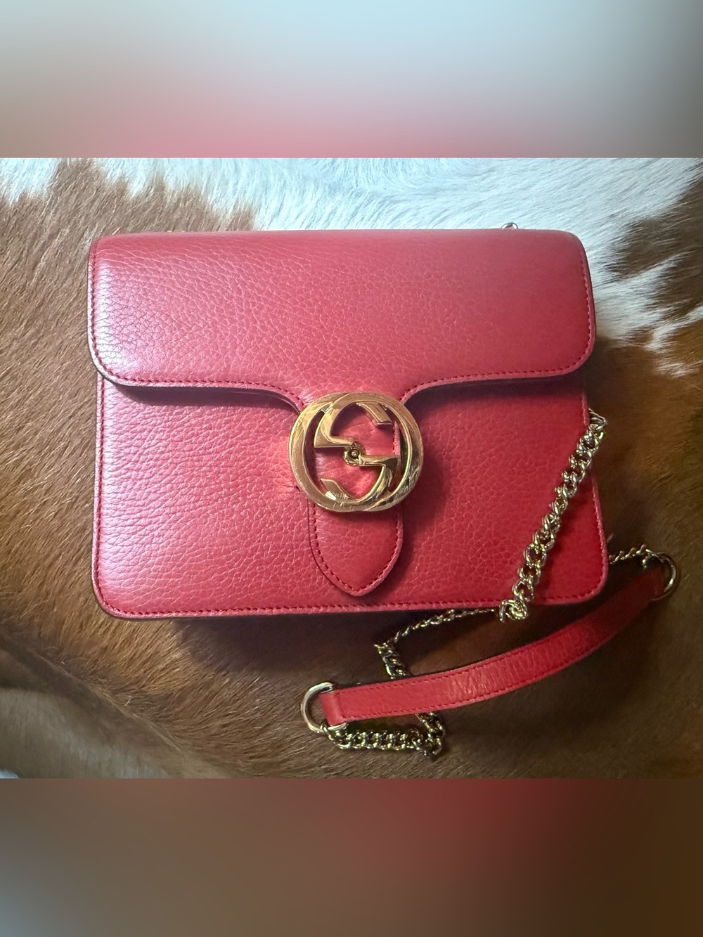 Gucci Red Leather Crossbody with Gold Double-G Emblem